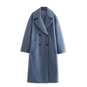 Manteau long femme laine – manteau élégant double boutonnage automne & hiver