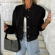 Bomber femme court coupe décontractée – coton léger à pressions