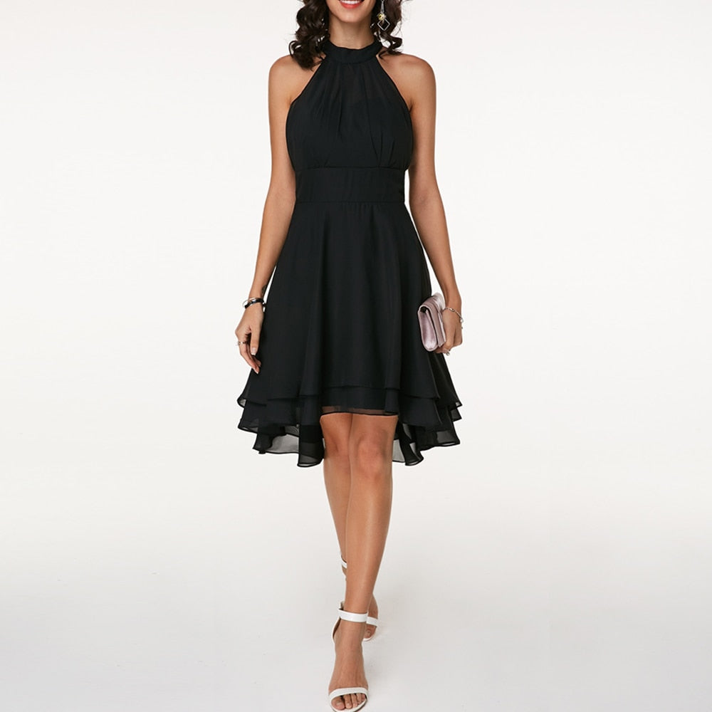 Esta | Robe de soirée femme col halter – Ourlet asymétrique high-low chic