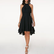 Esta | Robe de soirée femme col halter – Ourlet asymétrique high-low chic