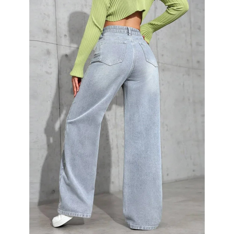 Jean wide leg femme taille haute – denim délavé statement & coupe ample