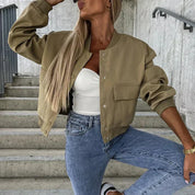 Bomber femme court coupe décontractée – coton léger à pressions