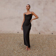 robe longue satin Elara — dos nu & col bénitier élégants