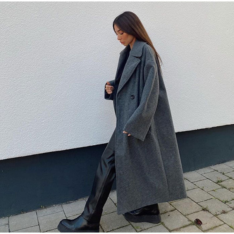 Manteau long femme laine – manteau élégant double boutonnage automne & hiver