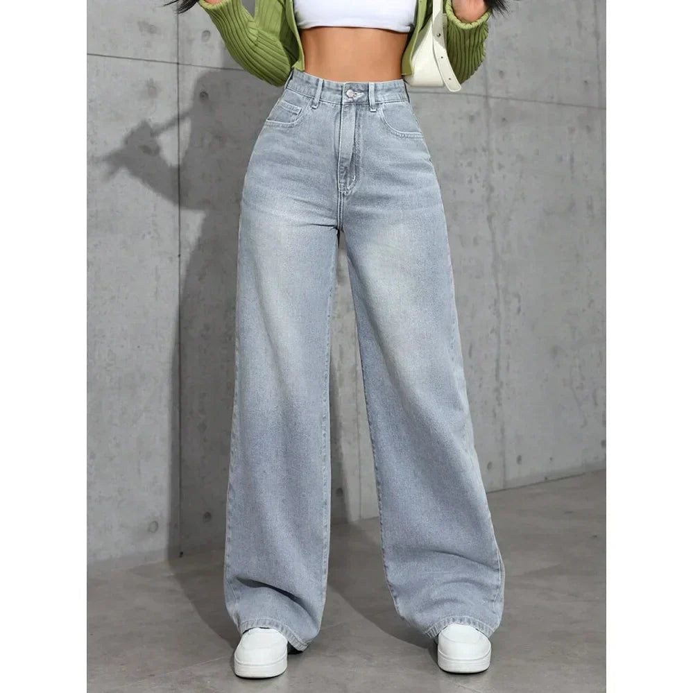 Jean wide leg femme taille haute – denim délavé statement & coupe ample