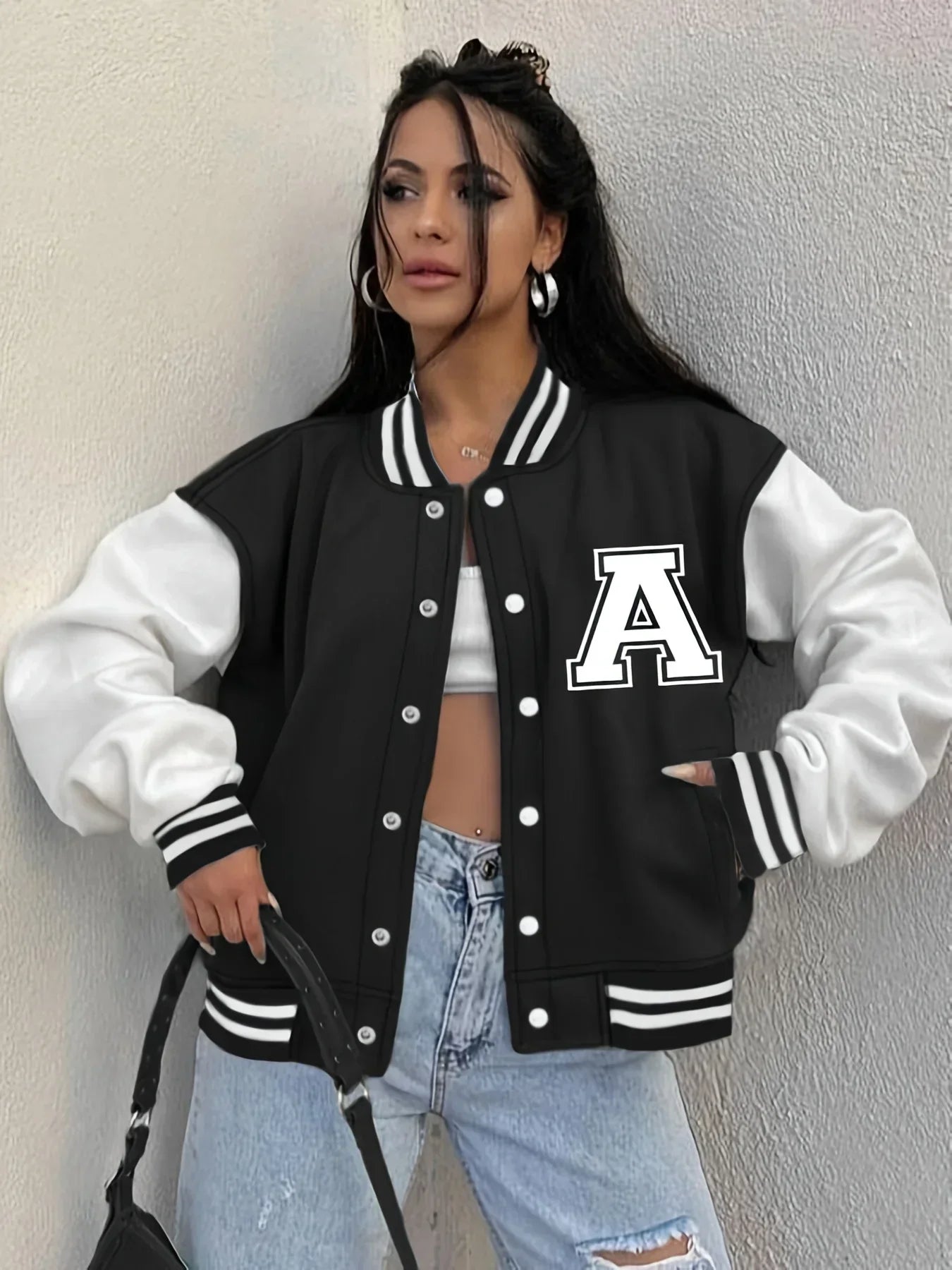 Veste baseball femme style varsity – coupe décontractée avec patch