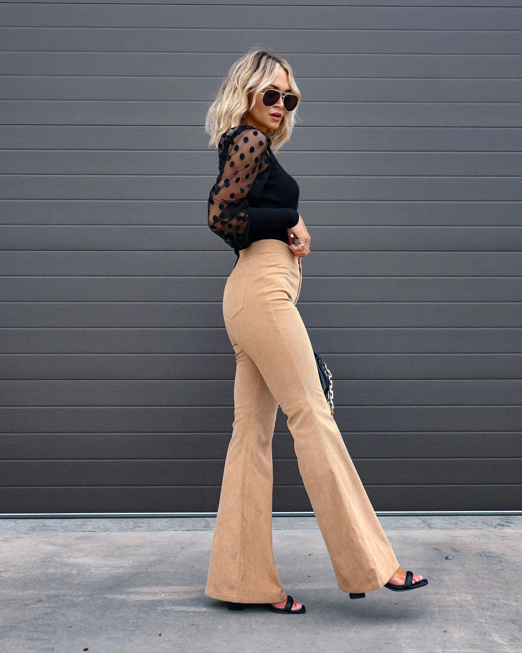 Ella | Pantalon flare taille haute pour femme – Côtelé stretch curvy