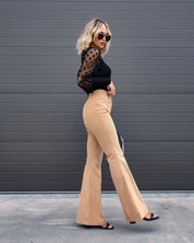 Ella | Pantalon flare taille haute pour femme – Côtelé stretch curvy