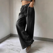 Jean wide leg femme taille haute – denim rigide noir & bleu tendance