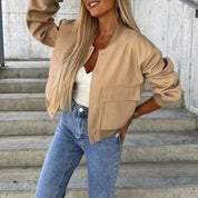 Bomber femme court coupe décontractée – coton léger à pressions