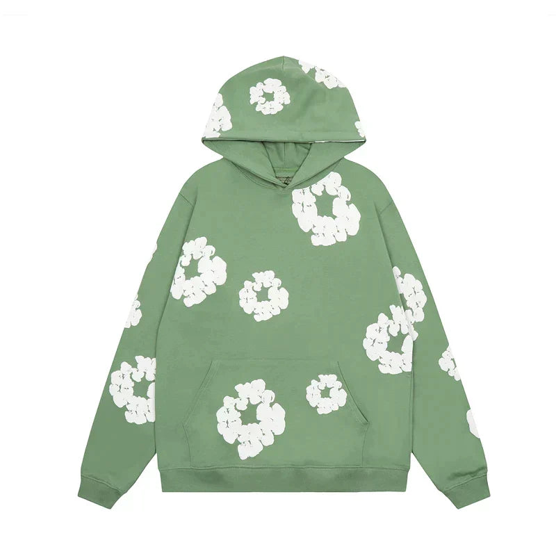 Sweat à capuche noir à imprimé fleuri – Unisexe, confortable et tendance