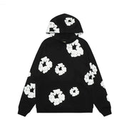 Sweat à capuche noir à imprimé fleuri – Unisexe, confortable et tendance