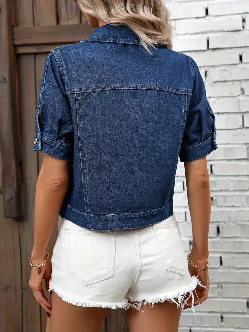 Veste femme en denim manches courtes – cropped, léger & tendance été