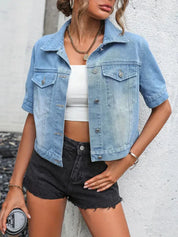 Veste femme en denim manches courtes – cropped, léger & tendance été