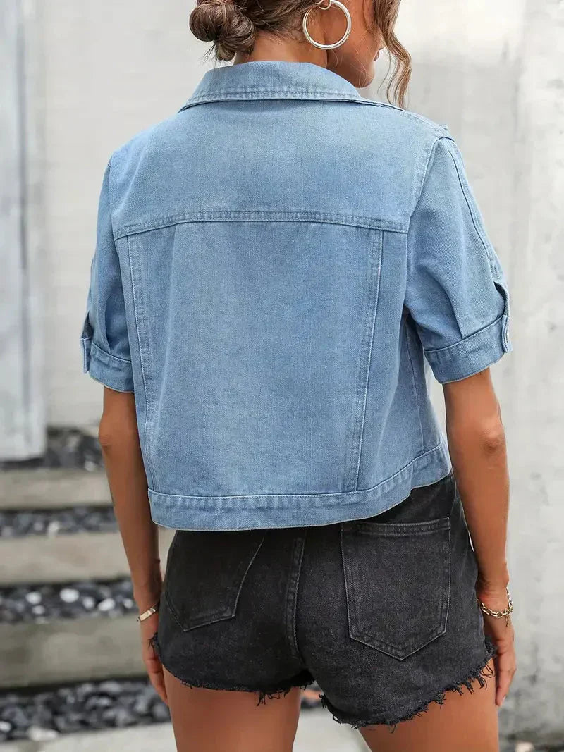 Veste femme en denim manches courtes – cropped, léger & tendance été