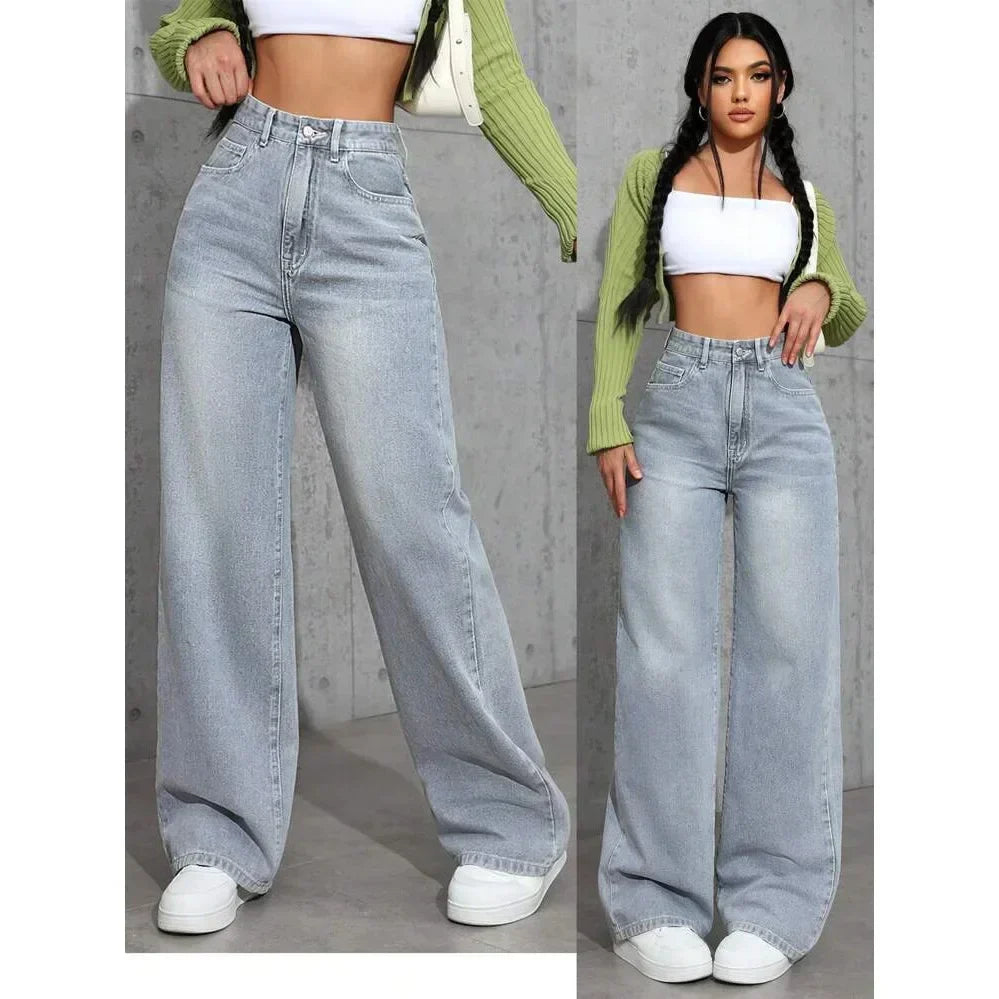Jean wide leg femme taille haute – denim délavé statement & coupe ample