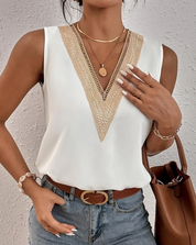 Adley top femme | Débardeur col V sans manches | Haut d’été léger et élégant