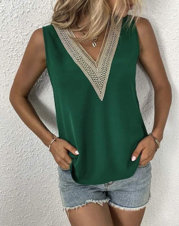 Adley top femme | Débardeur col V sans manches | Haut d’été léger et élégant