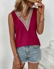 Adley top femme | Débardeur col V sans manches | Haut d’été léger et élégant