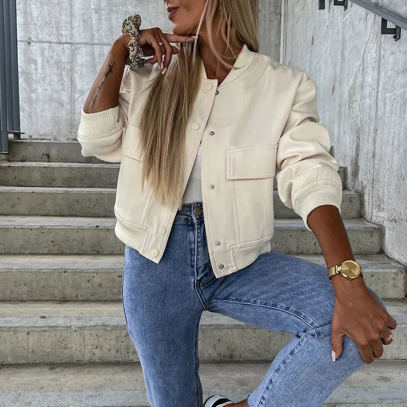 Bomber femme court coupe décontractée – coton léger à pressions