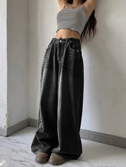 Jean wide leg femme taille haute – denim rigide noir & bleu tendance