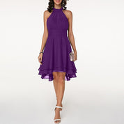 Esta | Robe de soirée femme col halter – Ourlet asymétrique high-low chic