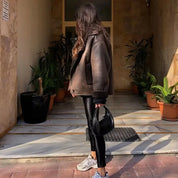 Veste cuir marron Amy femme — blouson vintage à doublure polaire & coupe féminine