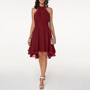 Esta | Robe de soirée femme col halter – Ourlet asymétrique high-low chic