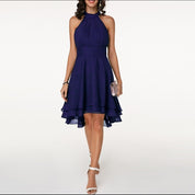 Esta | Robe de soirée femme col halter – Ourlet asymétrique high-low chic