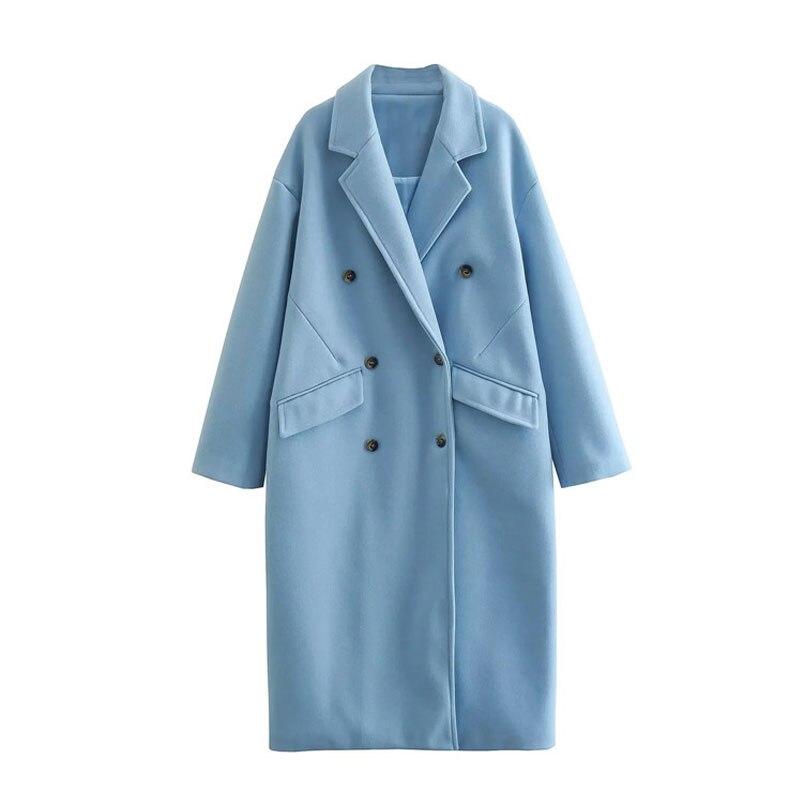 Manteau long femme laine – manteau élégant double boutonnage automne & hiver