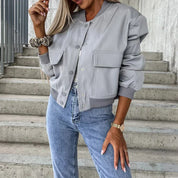 Bomber femme court coupe décontractée – coton léger à pressions