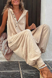 Combinaison oversize femme à col en V & boutons – Style casual confortable