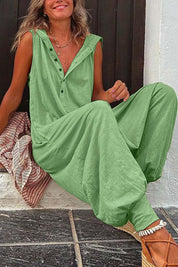 Combinaison oversize femme à col en V & boutons – Style casual confortable
