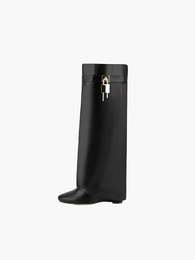 Bottes femme simili cuir – détail fermoir doré & allure chic intemporelle