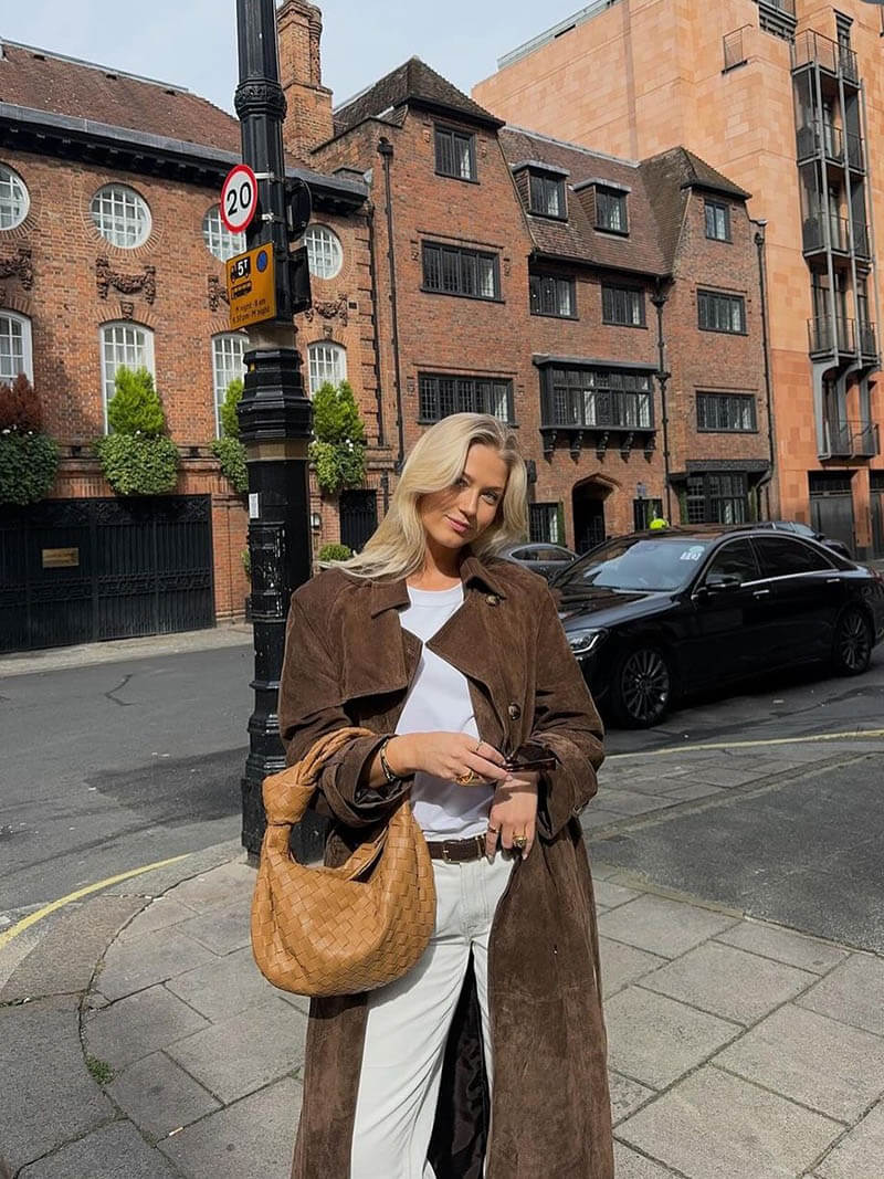 Trenchcoat femme daim – manteau long ceinturé élégant & intemporel