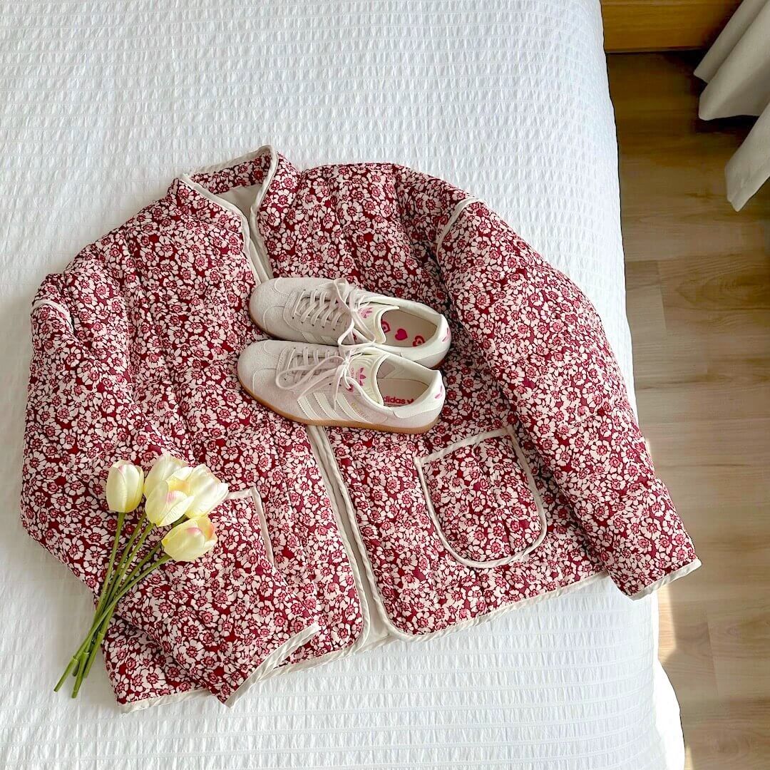 Veste matelassée femme à fleurs – Léger quilt oversize motif lys