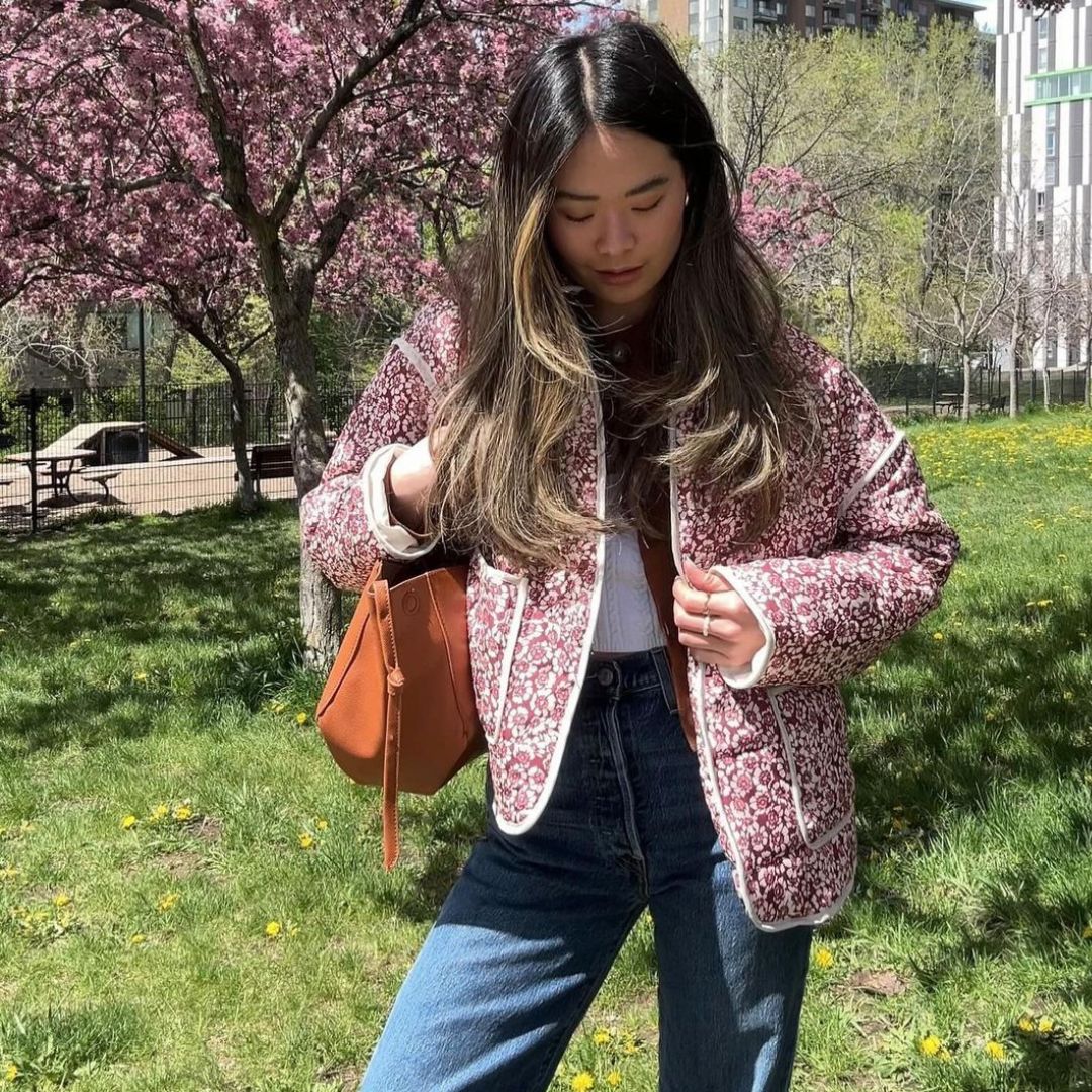 Veste matelassée femme à fleurs – Léger quilt oversize motif lys