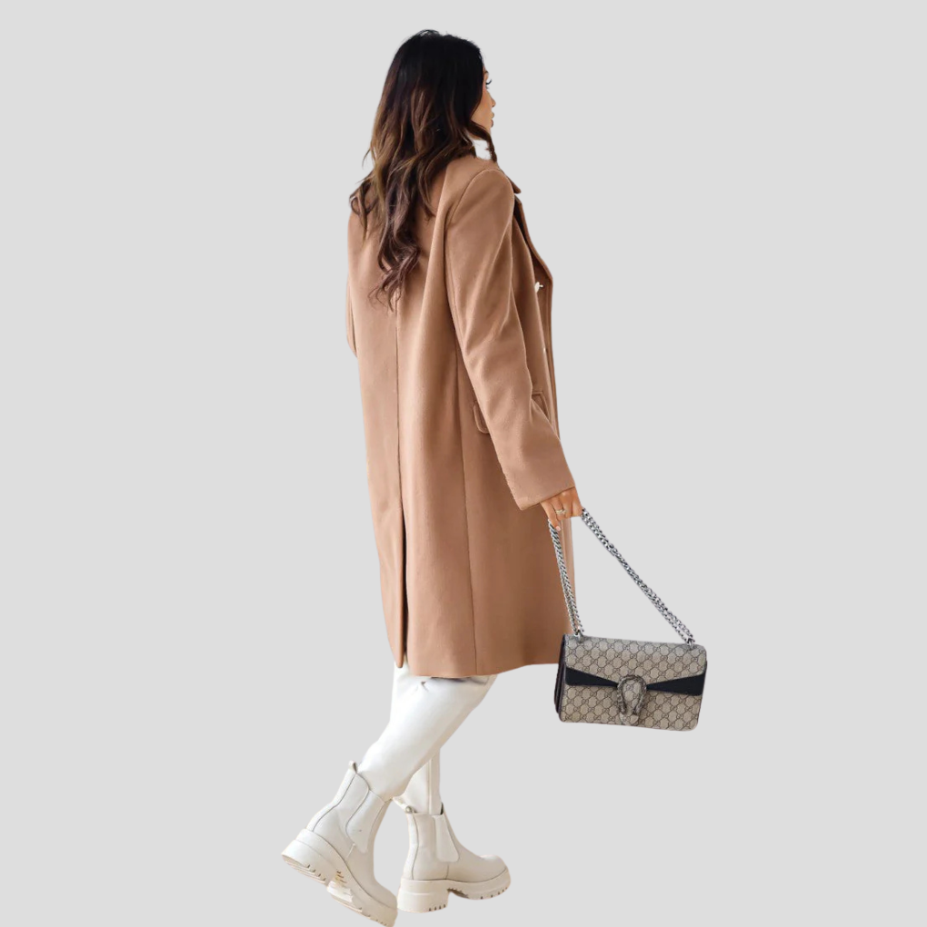 Manteau femme double boutonnage – manteau chaud en laine mélangée avec col à revers classique