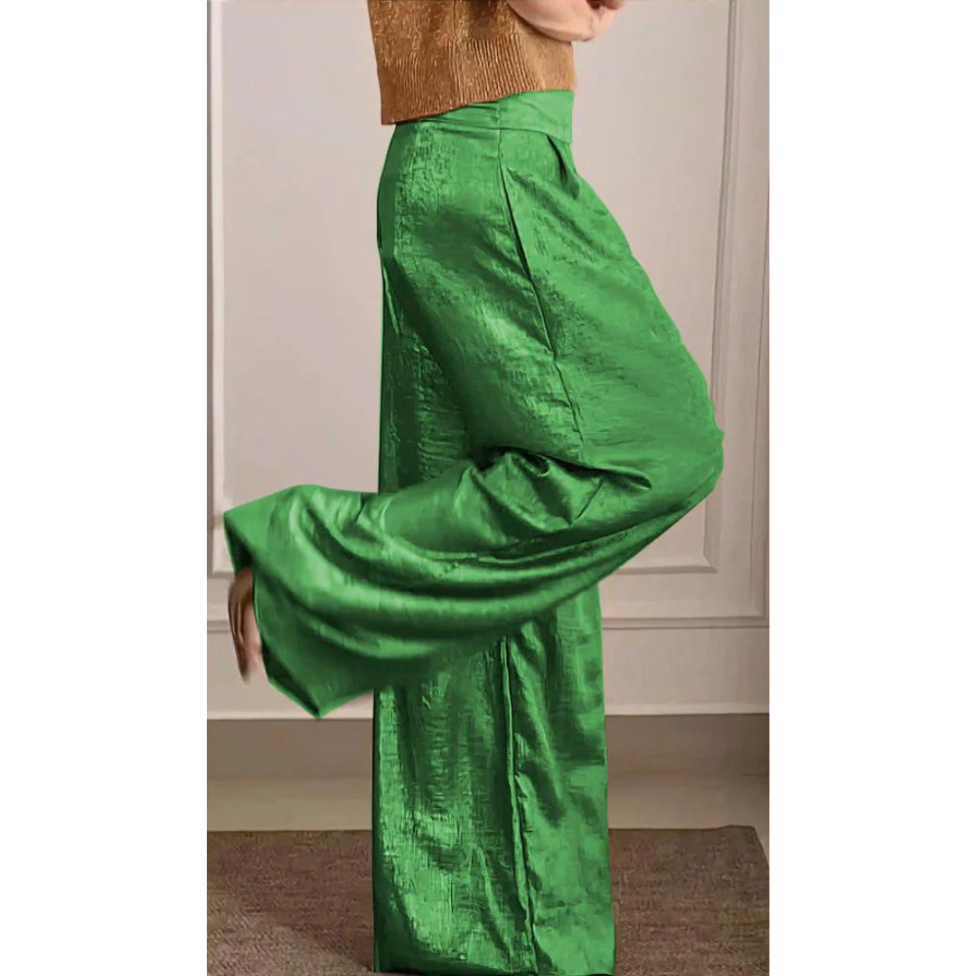 Pantalon large satin femme — taille haute & coupe élégante