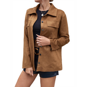 Vero | Manteau femme en suède – Long, élégant & parfait pour l’automne