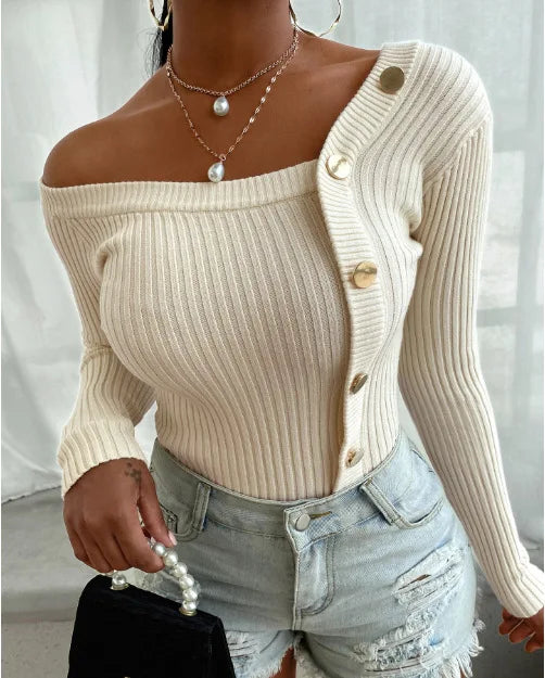 Pull Femme Bandeau en Maille – Design Sans Bretelles, Chic & Confortable