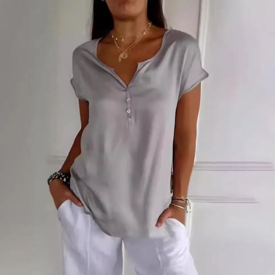 Haut femme Danique – top élégant col V en tissu chenille léger & chic été