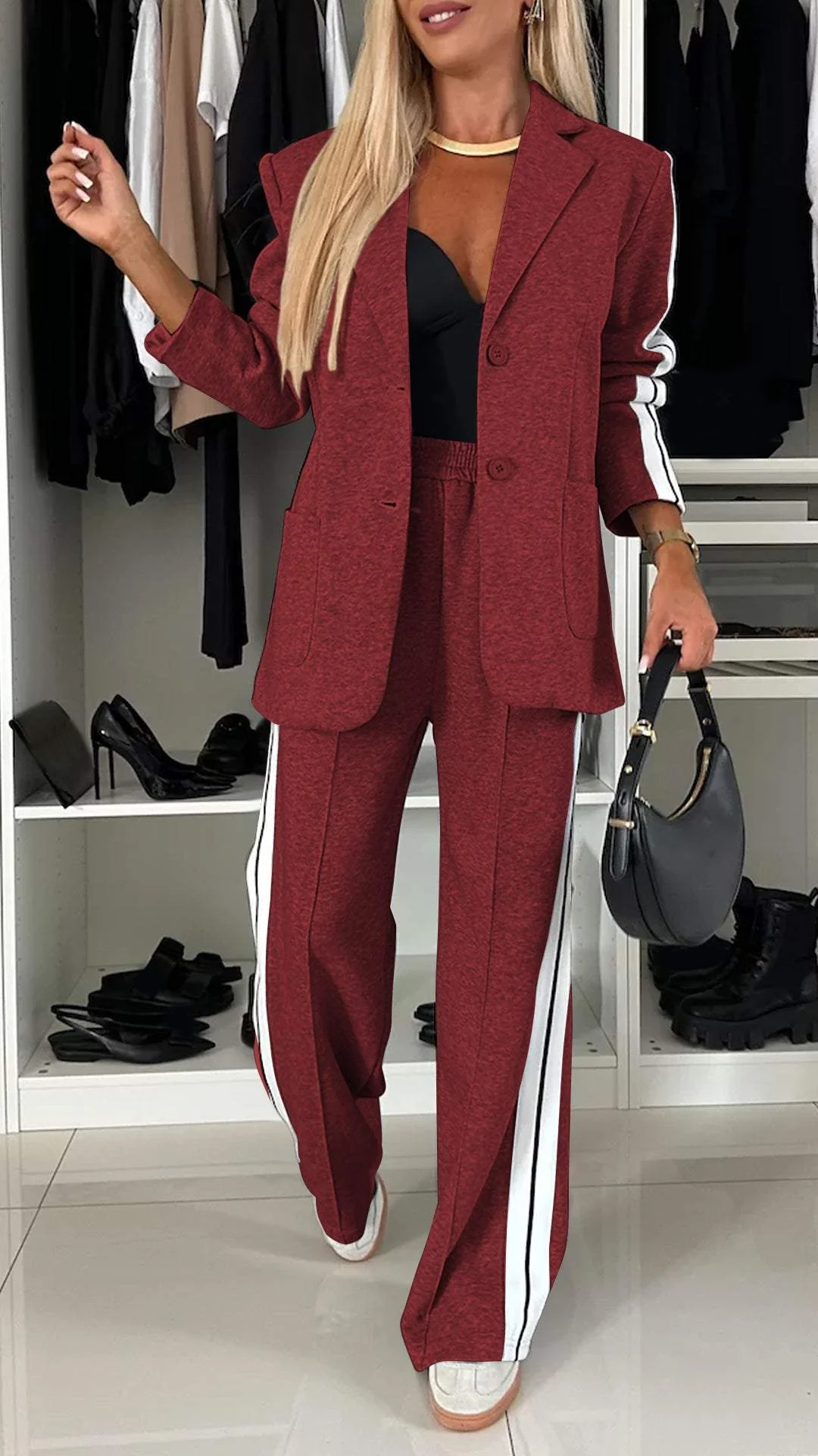 Essentials | Tailleur décontracté femme – Blazer chic & pantalon élastique confort