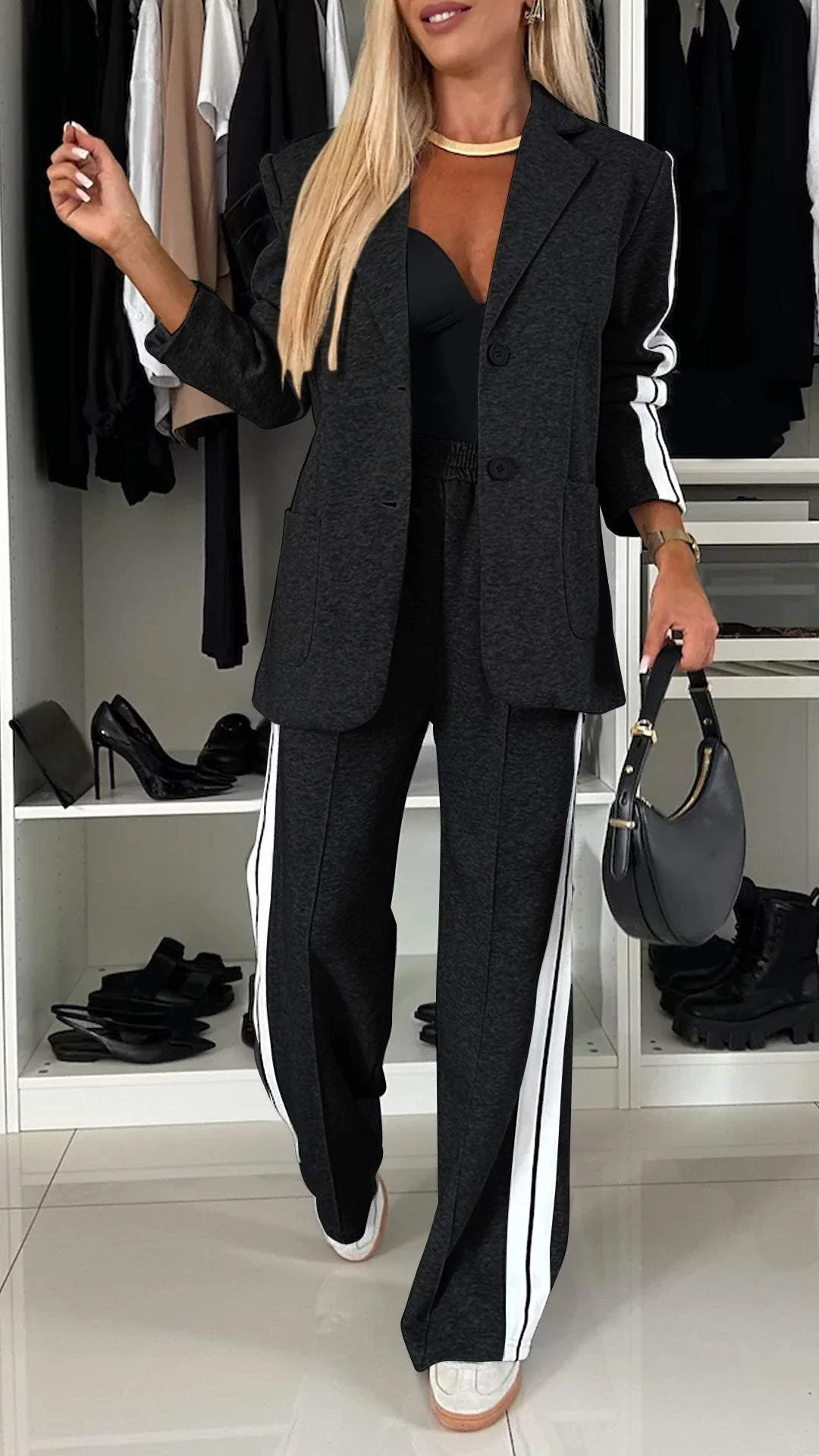 Essentials | Tailleur décontracté femme – Blazer chic & pantalon élastique confort