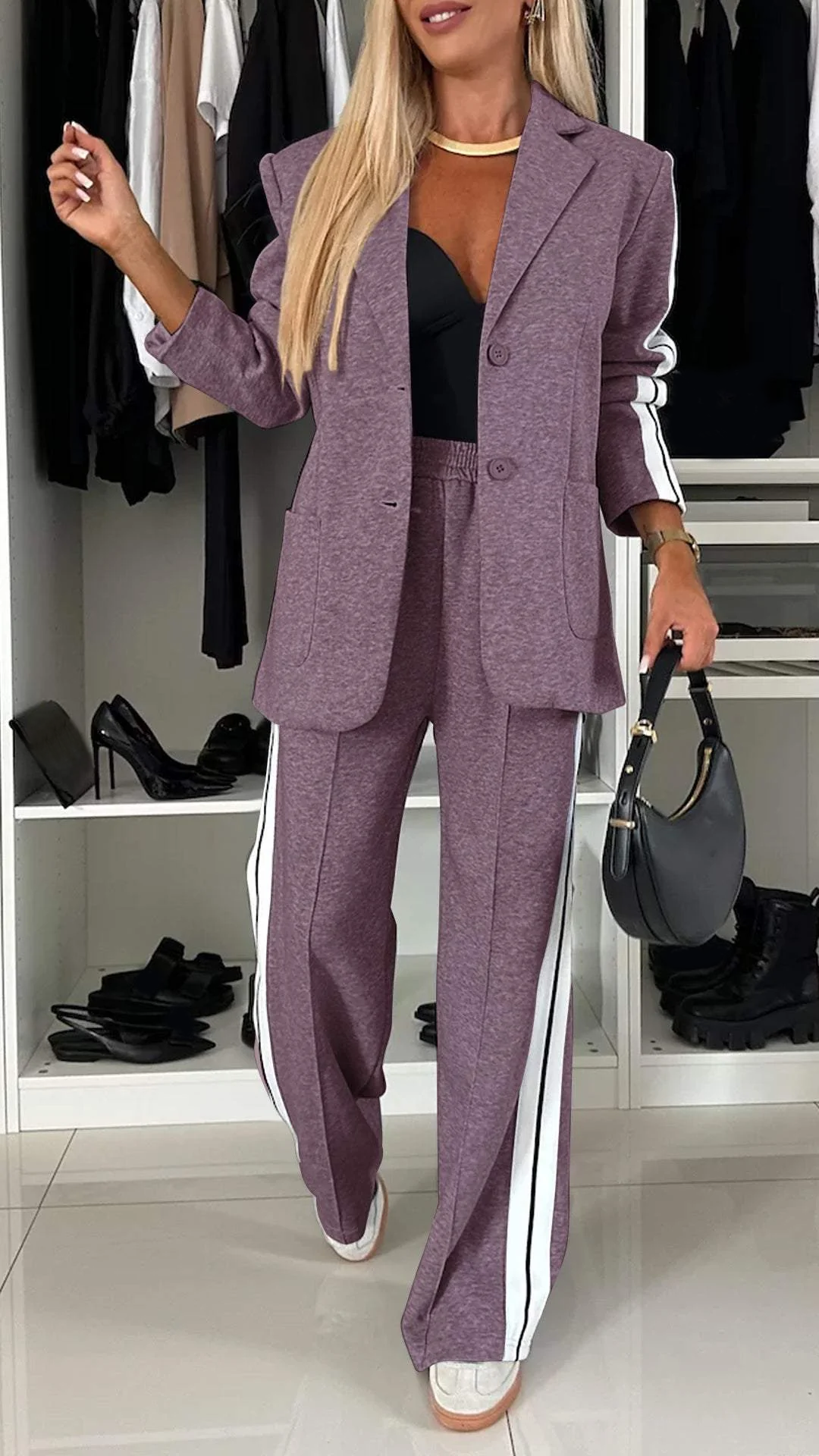 Essentials | Tailleur décontracté femme – Blazer chic & pantalon élastique confort