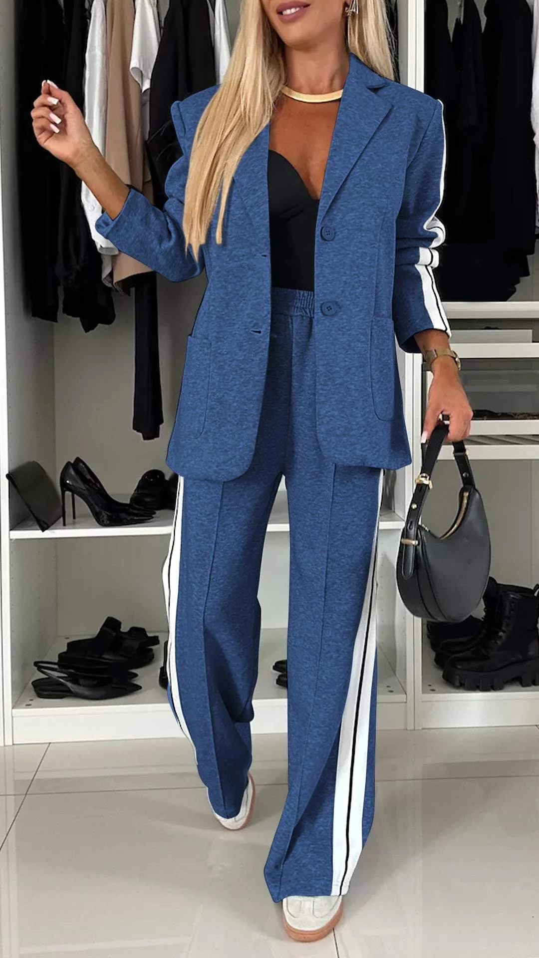 Essentials | Tailleur décontracté femme – Blazer chic & pantalon élastique confort