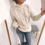 Pull femme torsadé col roulé – tricot épais, chaud & style automne hiver