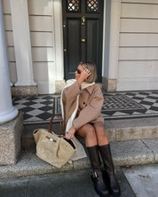 Trench court en laine oversize « Olive » femme — manteau beige chaud mode