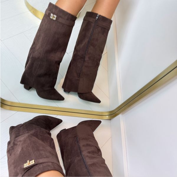 Bottes hautes femme à talon bloc – suède ou cuir avec boucle & fermeture zippée