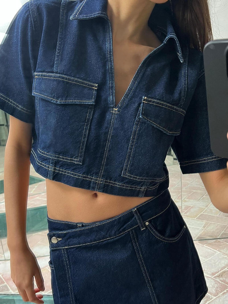 Combinaison Denim Femme ASHLEY – Top & Skort En Jean Clair ou Foncé